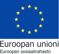 Sininen EU-lippu, jossa 12 tähteä ympyrän muodossa. Lipun alla testi Euroopan unioni ja Euroopan sosiaalirahasto.